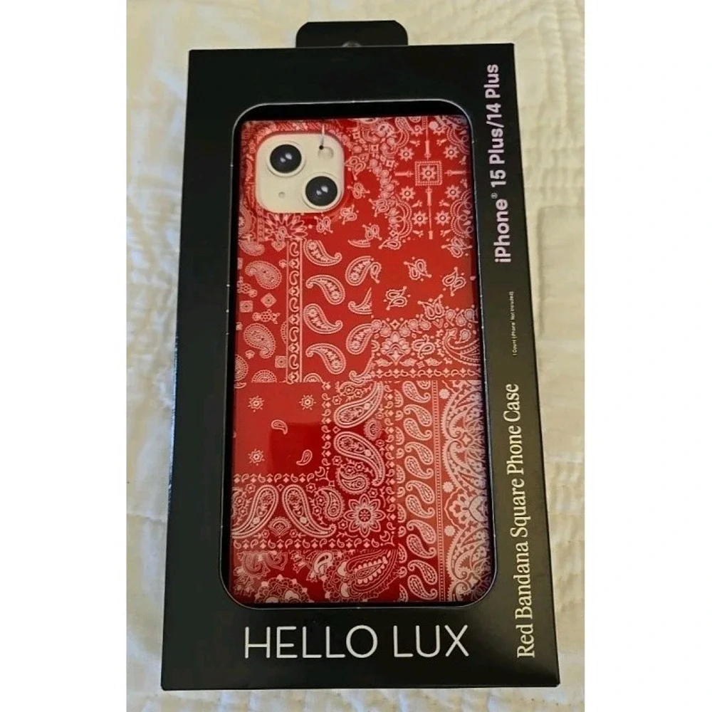 Hello Lux Red Bandana Square Glossy iPhone Case 15 Plus 14 Plus NEW Never Used